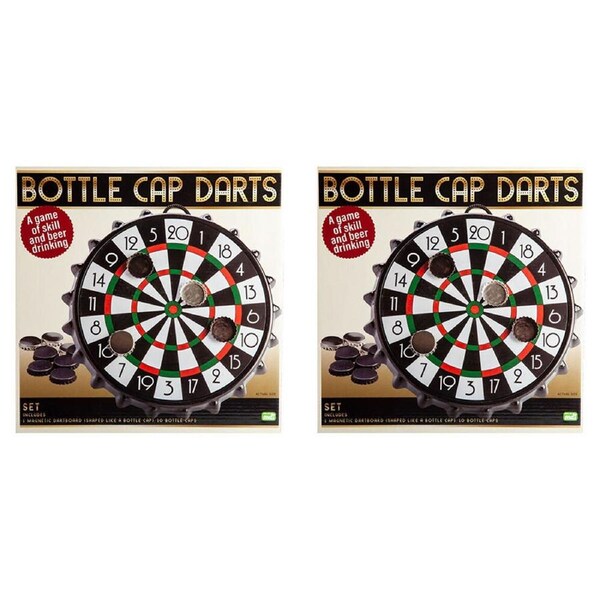 2PK MDI Magnetic Bottle Cap Darts Wall Game Novelty Bar Display Toy 25x25cm