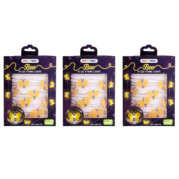 3PK Art + Tech LED String Light Bee Themed Room Decor Party Lighting 23.8x3.5cm