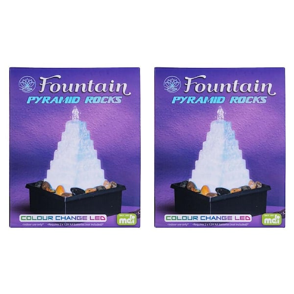 2PK MDI LED Fountain Pyramid Rocks Tabletop Water Light Feature Decor15.3cm