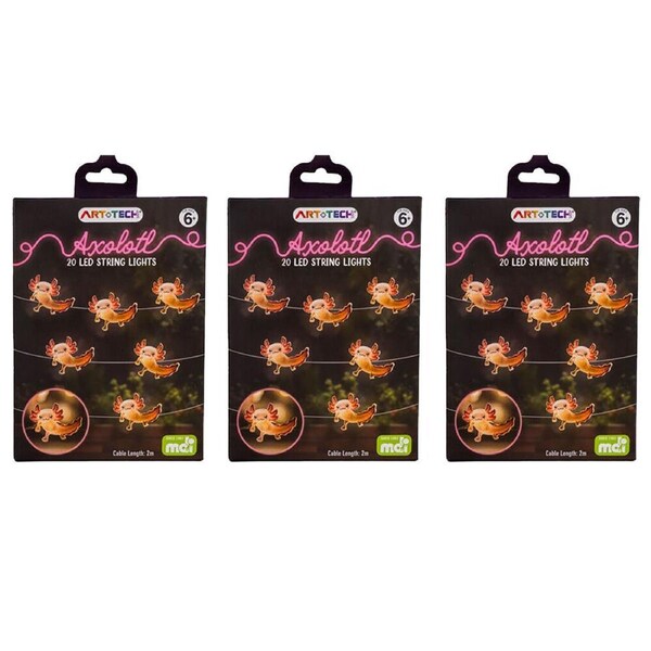 3PK Art + Tech LED String Light Axolotl Fun Novelty Night Decor Lamp 23.8x3.5cm