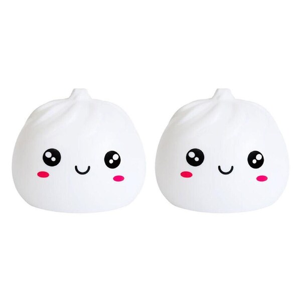 2PK Art + Tech LED Lamp Steamed Bun Cute Night Light Desk Home Decoration 11cm