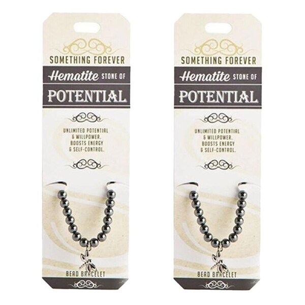 2PK Wishstone Moonstone Hemalite Stone of Potential Bead Bracelet 6cm Silver