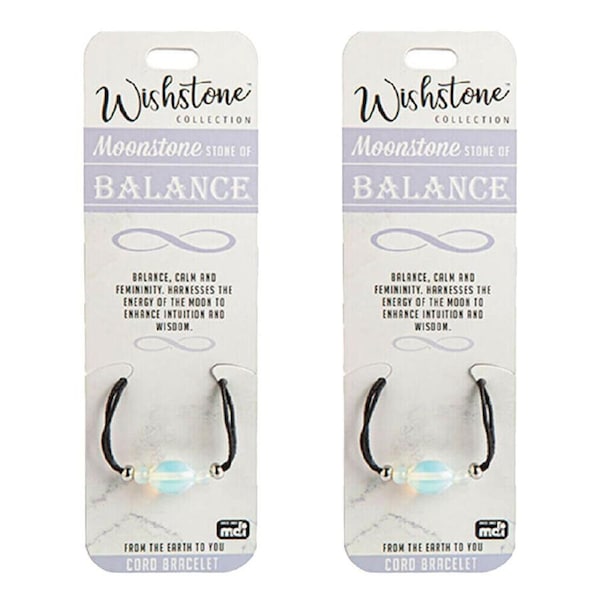 2PK Wishstone Moonstone Stone of Balance Adjustable Cord Bracelet 5x9cm Blue