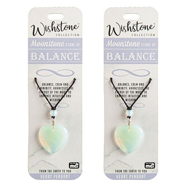 2PK Wishstone Moonstone Stone of Balance Heart Pendant Necklace 3x19cm White