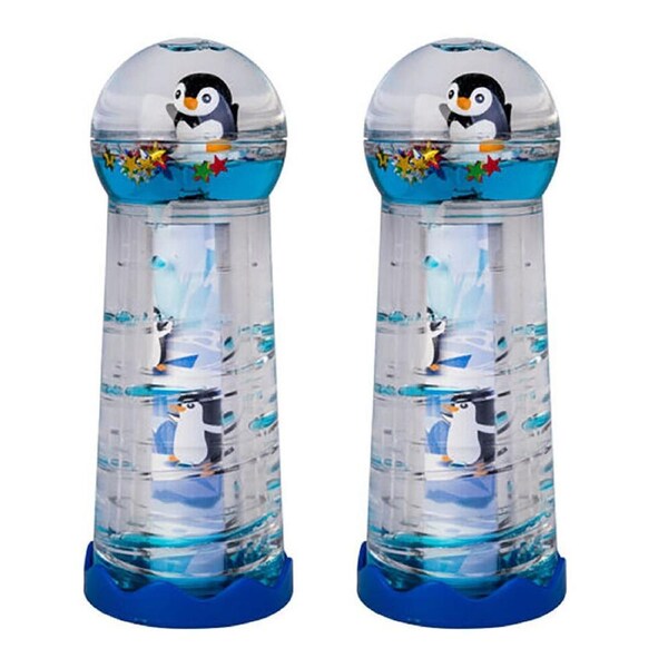 2PK Penguin Island Liquid Timer Kaleidoscope Sensory Desk Toy Display Decor 13cm