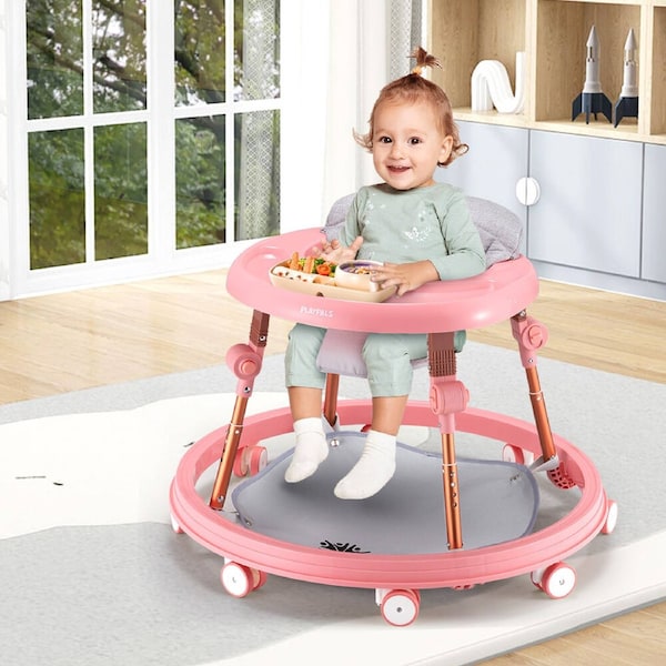 Playpals 3-IN-1 Baby Walker Adjustable Stroller Activity Kids Ride On Toy Pink