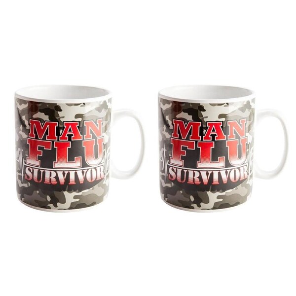 2PK MDI Giant Mug Man Flu Survivor Home/Kitchen Drinkware Coffee/Tea Mug Grey