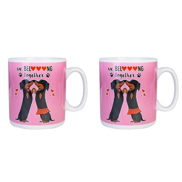 2PK MDI Giant Mug Dachshund Valentine Home/Kitchen Drinkware Coffee Mug Pink