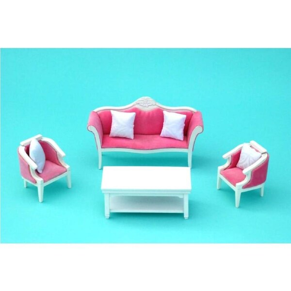 Annie's Dolls House - Wooden Pink Sofa Set - Dollhouse Furniture