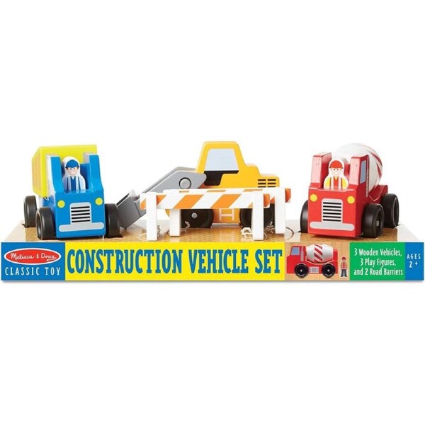 Melissa & Doug Classic Wooden Toy Construction Vehicle Set