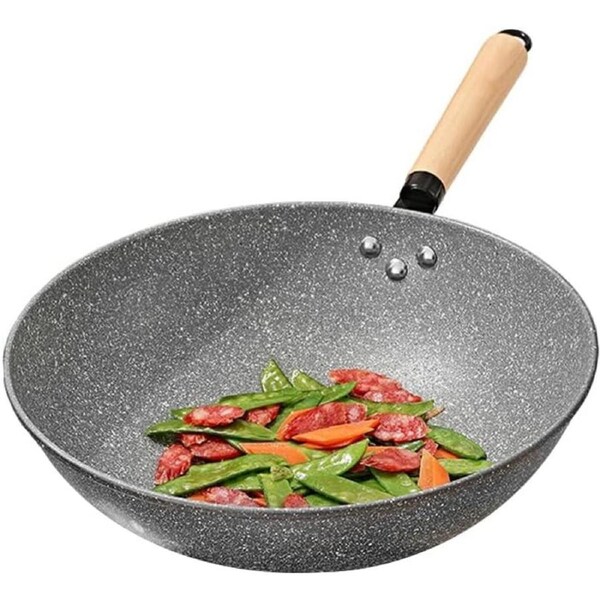30cm Non-Stick Wok Pan with Glass Lid ? Healthy Low-Oil Frying Pan for All Stoves (Induction/Gas/Electric) ? Wooden Handle, Less Smoke Design ? Universal Nonstick Skillet