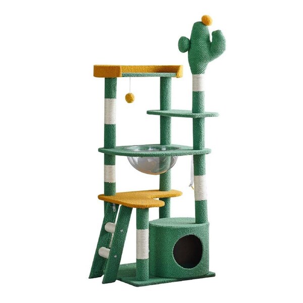 Cactus Shape Cat Tree Climbing Tower Scratching Board Nest for Kitten Play Rest