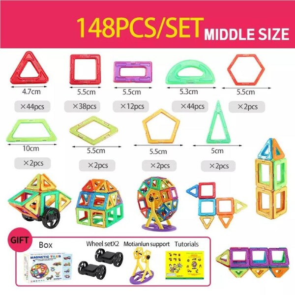148 PCS Kids Magnetic Tiles Blocks Building Toys 3D Magnet Kit Children Gift
