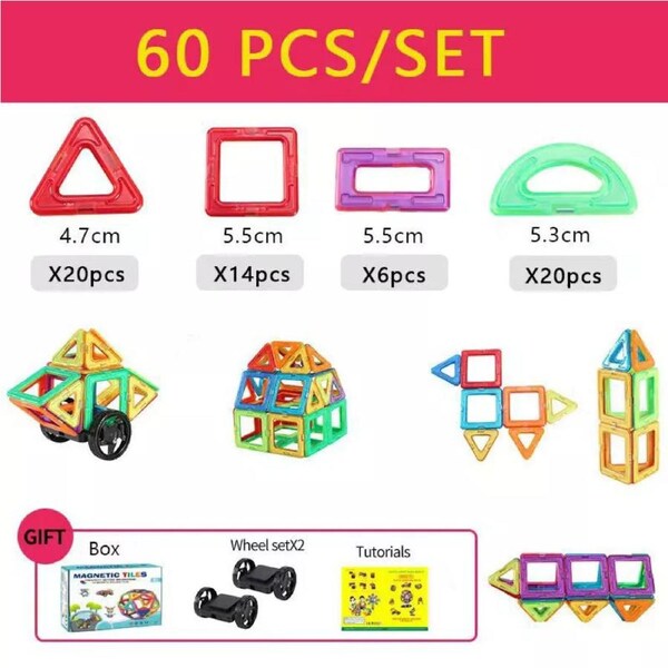 60PCS Kids Magnetic Tiles Blocks Building Toys 3D Magnet Kit Children Gift