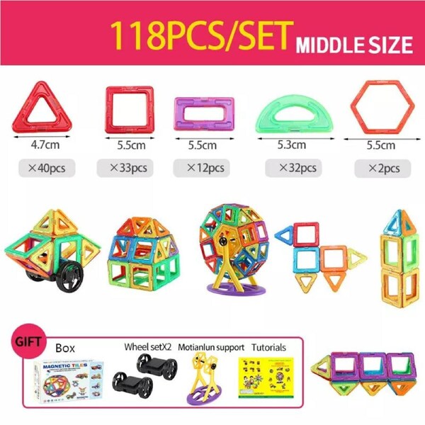118 PCS Kids Magnetic Tiles Blocks Building Toys 3D Magnet Kit Children Gift