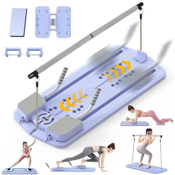 Advwin 9 in 1 Pilates Reformer Machine with Sliding Board Pilate Bar Purple