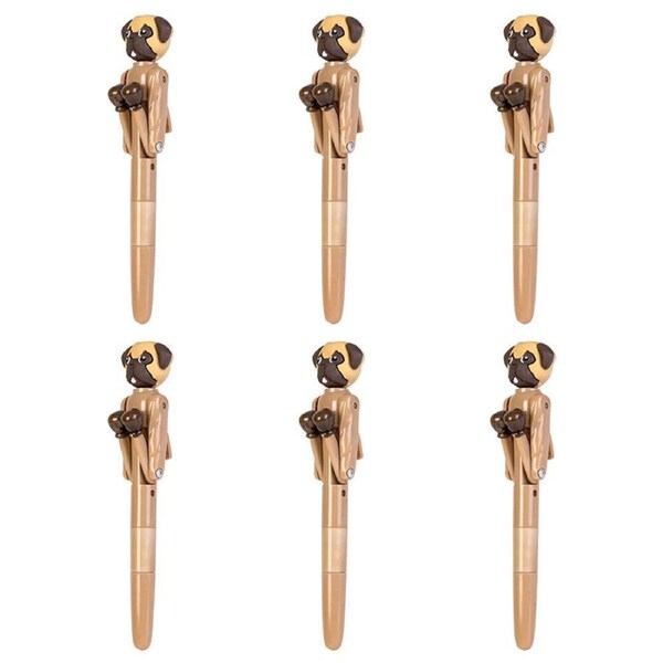 6PK Pug Pen Boxing Ballpoint Ink School Supplies Writing Stationery 19cm Brown