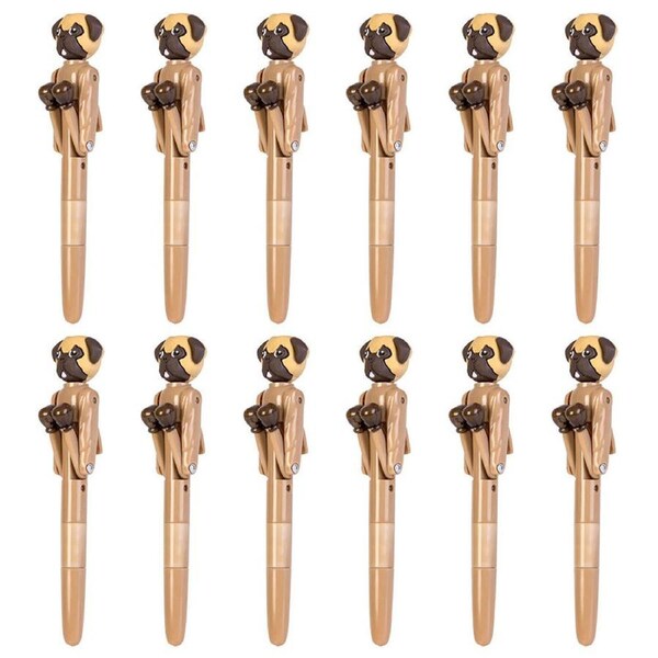 12PK Pug Pen Boxing Ballpoint Ink School Supplies Writing Stationery 19cm Brown