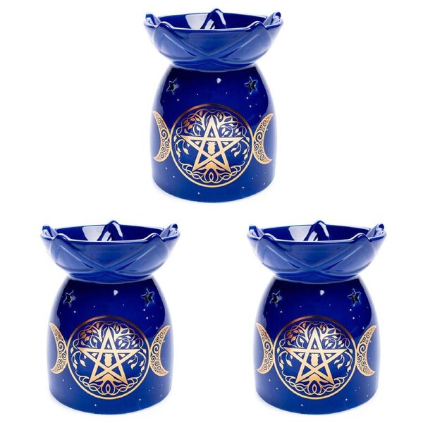 3PK Wild Scents Oil Burner Pentacle Wax Melts Candles Holder 12.2x14cm Blue