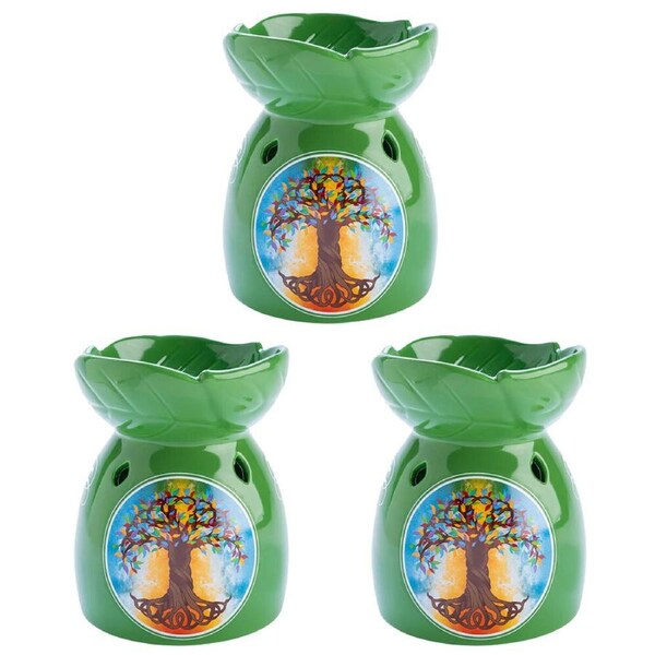 3PK Wild Scents Oil Burner Tree of Life Wax Melts Candle Holder 12.2x14cm Green