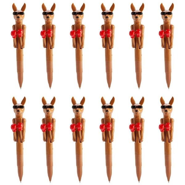 12PK Outback Mates Pen Boxing Kangaroo Ballpoint School Supplies 18.7cm Brown