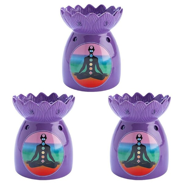 3PK Wild Scents Oil Burner Chakra Wax Melts Candles Holder 12.2x14cm Purple