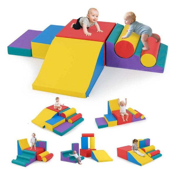 Costway 7Pcs Foam Building Blocks Climb Crawl Playset Indoor Activity Play Set Toys Red