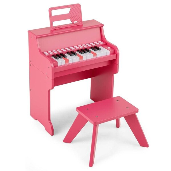 Costway 25 Keys Piano Keyboard w/Stool Music Stand & Teaching Mode Mini Digital Piano Toy Music Instrument Pink