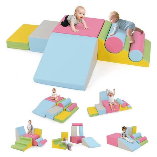 Costway 7Pcs Foam Building Blocks Climb Crawl Playset Indoor Activity Play Set Toys Pink