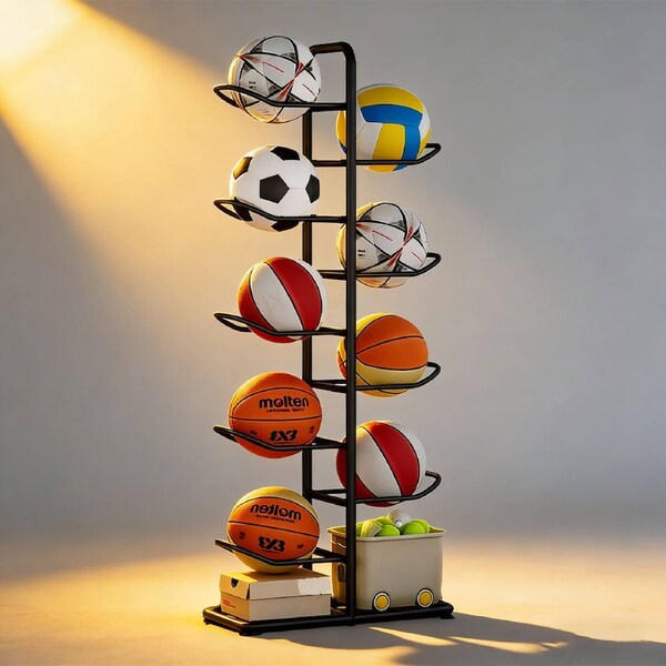 Ball Rack Basketball Holder Garage Sports Organizer 9-Ball Display Stand