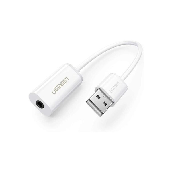 UGREEN USB Audio Adapter USB A Male to 3.5mm Aux Cable White
