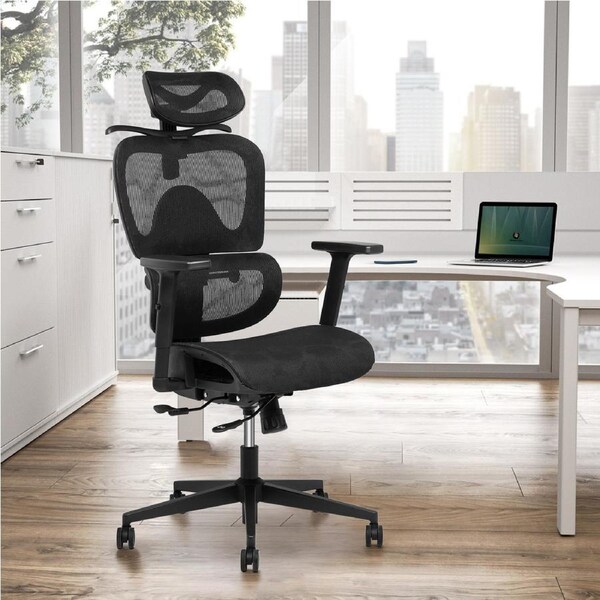 Advwin Executive Mesh Office Chair Ergonomic Rocking Chair High Back Seat Black/Grey & Black/Grey & White Black