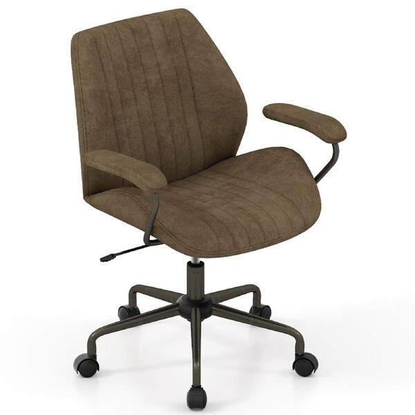 Giantex Swivel Computer Chair Office Desk Chair w/Suede Fabric Height Adjustable Executive Chair Olive