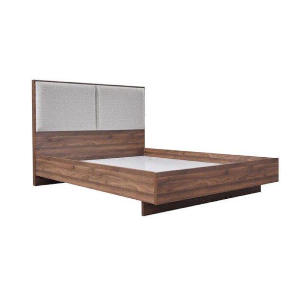 Queen Bed Frame with Melamine Finishing Fabric Upholstered Headboard