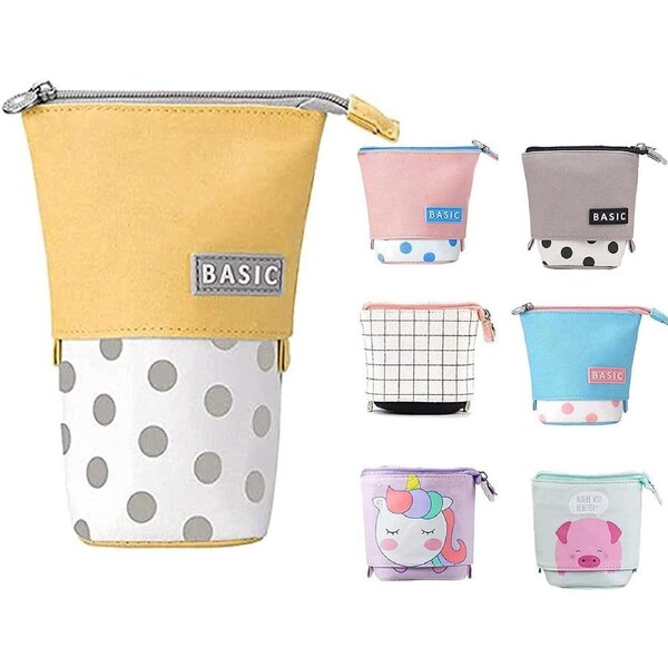 JOYBUY Telescopic Stand-Up Pencil Case Grid Design