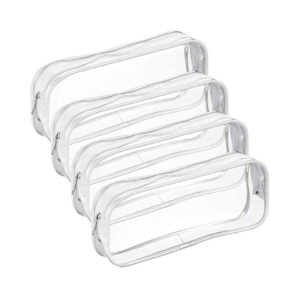JOYBUY 4 Pieces Clear PVC Zipper Pen Pencil Case, Big Capacity Pencil Bag Makeup Pouch