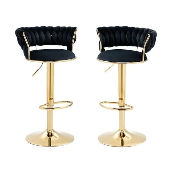 SERENITà 2x Height Adjustable Swivel Bar Stool Velvet Golden Base Barstools Chairs Padded Seat Black