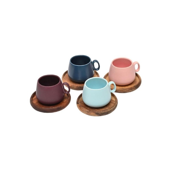 4pc Coffee Culture 90ml Ceramic Hot/Cold Beverage Espresso Cups w/ Coasters