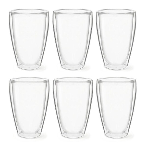 6pc Coffee Culture Moka 350ml Double Wall Beverage Coffee/Tea Cup Clear