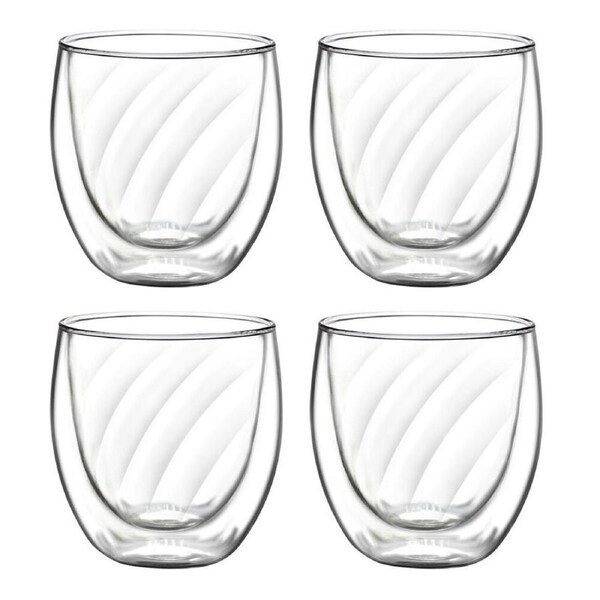 4pc Coffee Culture Eliza 250ml Swirl Double Wall Beverage Glass Set Clear