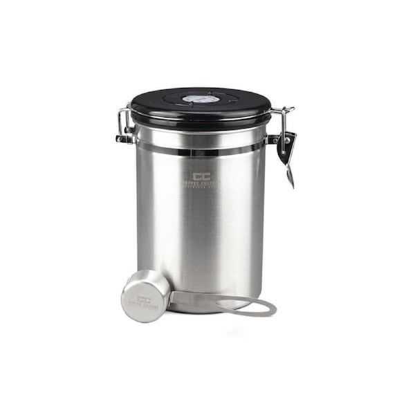 Coffee Culture Large Coffee Canister Storage Round Container 13x19cm Silver