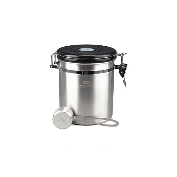 Coffee Culture Medium Coffee Canister Storage Round Container 13x15cm Silver