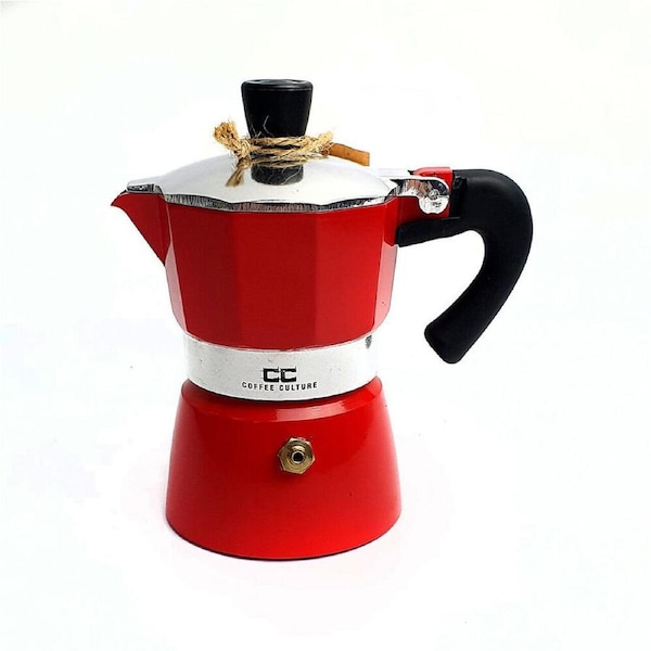 Coffee Culture Aluminium 1-Cup Espresso Stovetop Coffee Maker Brew Pot Red