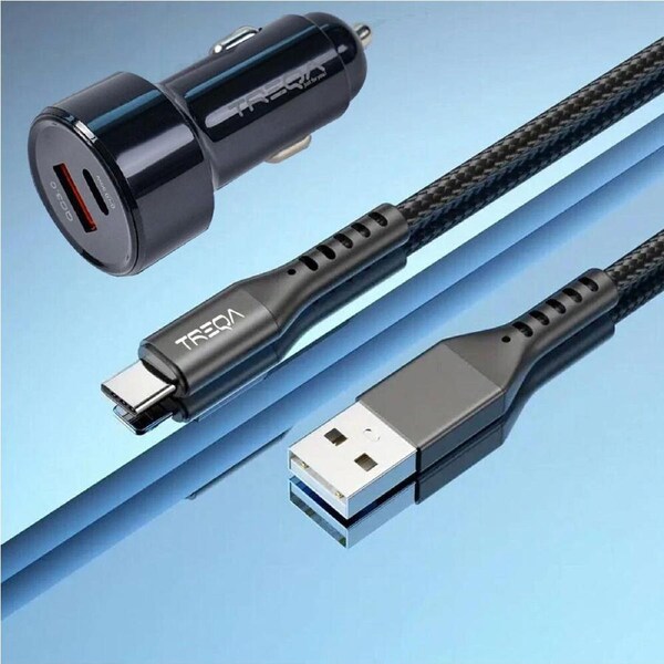 Black USB-C Fast Car Charger with Charging Cable Adapter iPhone Samsung