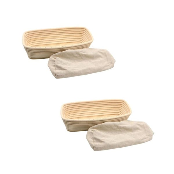 2PK Brunswick Bakers Rectangle Rattan 26cm Bread Banneton w/ Lining Bread Basket