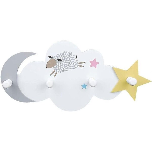 Wall Hook, Cartoon Pattern Wall Hanging Wooden Coat Hook Hat Holder (White)