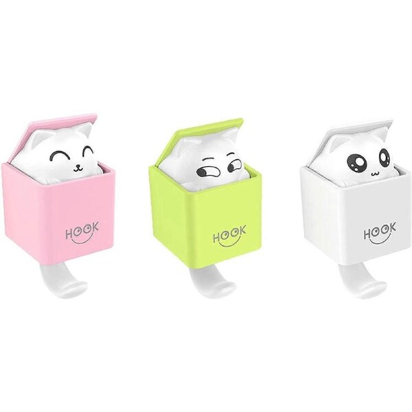 Self Adhesive Pet Wall Hooks Creative Cat Wall Hook Cute Cartoon Hooks,Self Adhesive Storage Wall Hooks Key Hook,For Dress,Coat,Towel,Keys,Bags,Hats,3