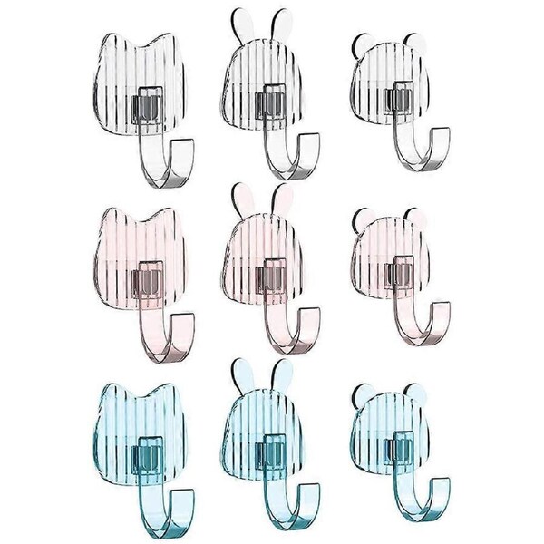 9Pcs Adhesive Hooks Cartoon Sticky Hooks Wall Hooks Animal Wall Hanger Entryway Hooks