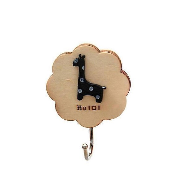 wooden cartoon hooks strong sticky hooks hangers organizer wall hanging self-adhesive heavy duty hooks decorative hooks for kitchen bathroom (giraffe)