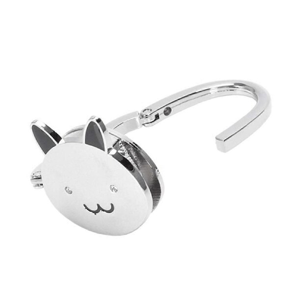 Cat Cartoon Foldable Silver Tone Handbag Hook Antislip